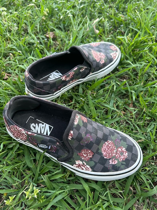Vans Shoes - Vans Asher Floral Checkerboard Slip-Ons Sneakers Size 6